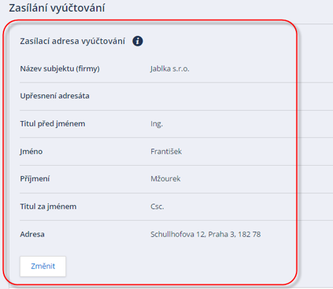 Editace fakturační adresy 2