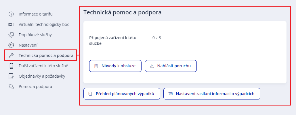 Hlášení poruch O2 služeb v Moje O2 na webu