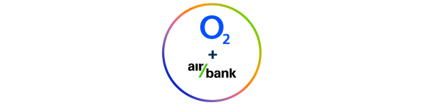 Logo O2 a Air Bank spojeno v barevném kruhu Unity
